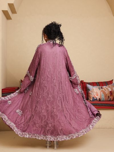 Antique Rose Embellished Lace Abaya - Image 5