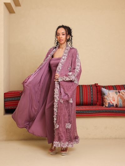 Antique Rose Embellished Lace Abaya - Image 6