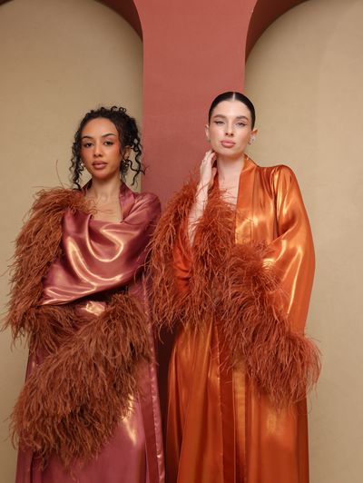 Dusty Rose and Burnt Orange Glam Loungewear Abaya - Image 2