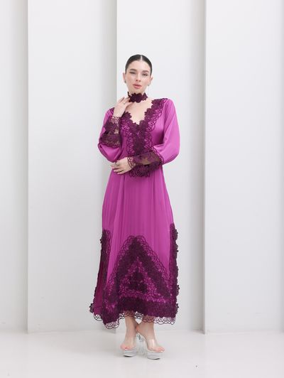 Fuchsia Lace-appliqué Abaya