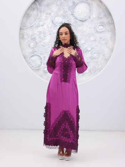 Fuchsia Lace-appliqué Abaya - Image 10