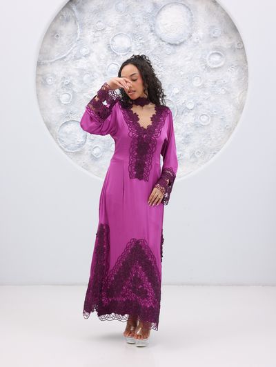 Fuchsia Lace-appliqué Abaya - Image 11