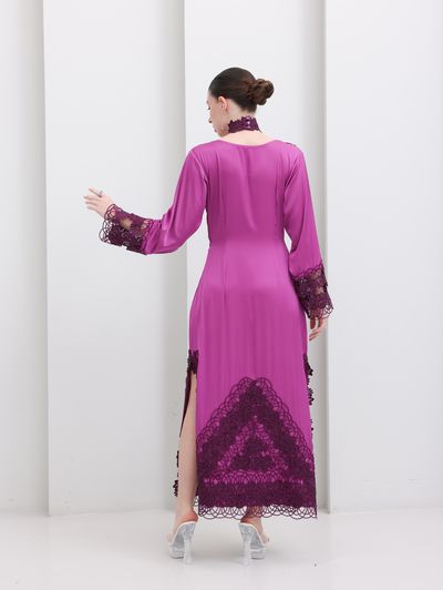 Fuchsia Lace-appliqué Abaya - Image 2