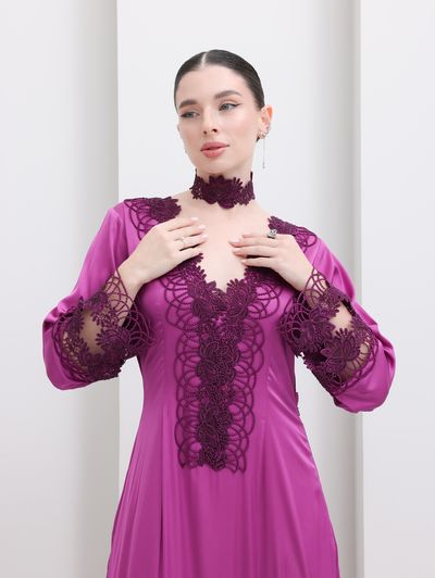 Fuchsia Lace-appliqué Abaya - Image 4