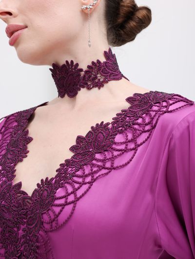 Fuchsia Lace-appliqué Abaya - Image 5