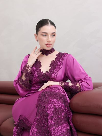 Fuchsia Lace-appliqué Abaya - Image 8