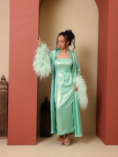 Mint Green Glam Loungewear Abaya - Image 14