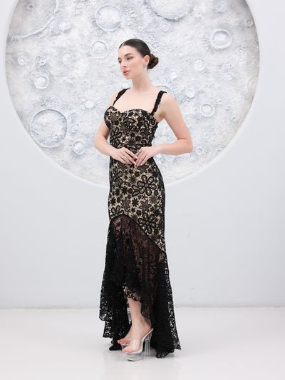 Solid Black Guipure Lace Abaya