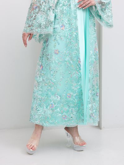 Tiffany Blue Embroidered Tulle Lace Abaya - Image 7
