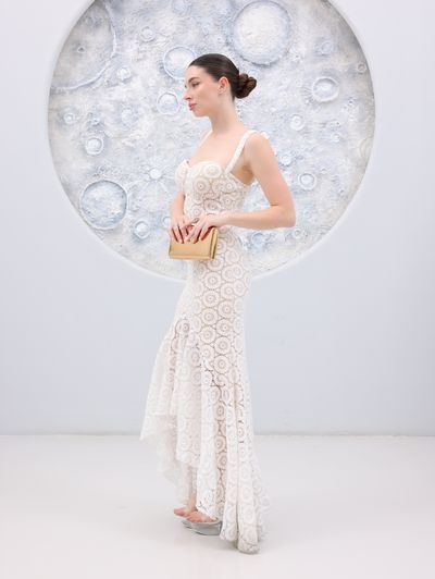 White Guipure Lace Abaya - Image 2