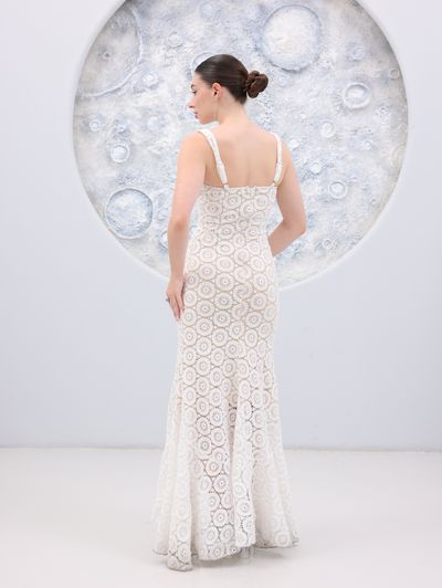 White Guipure Lace Abaya - Image 4