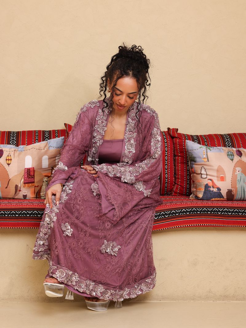 Antique Rose Embellished Lace Abaya